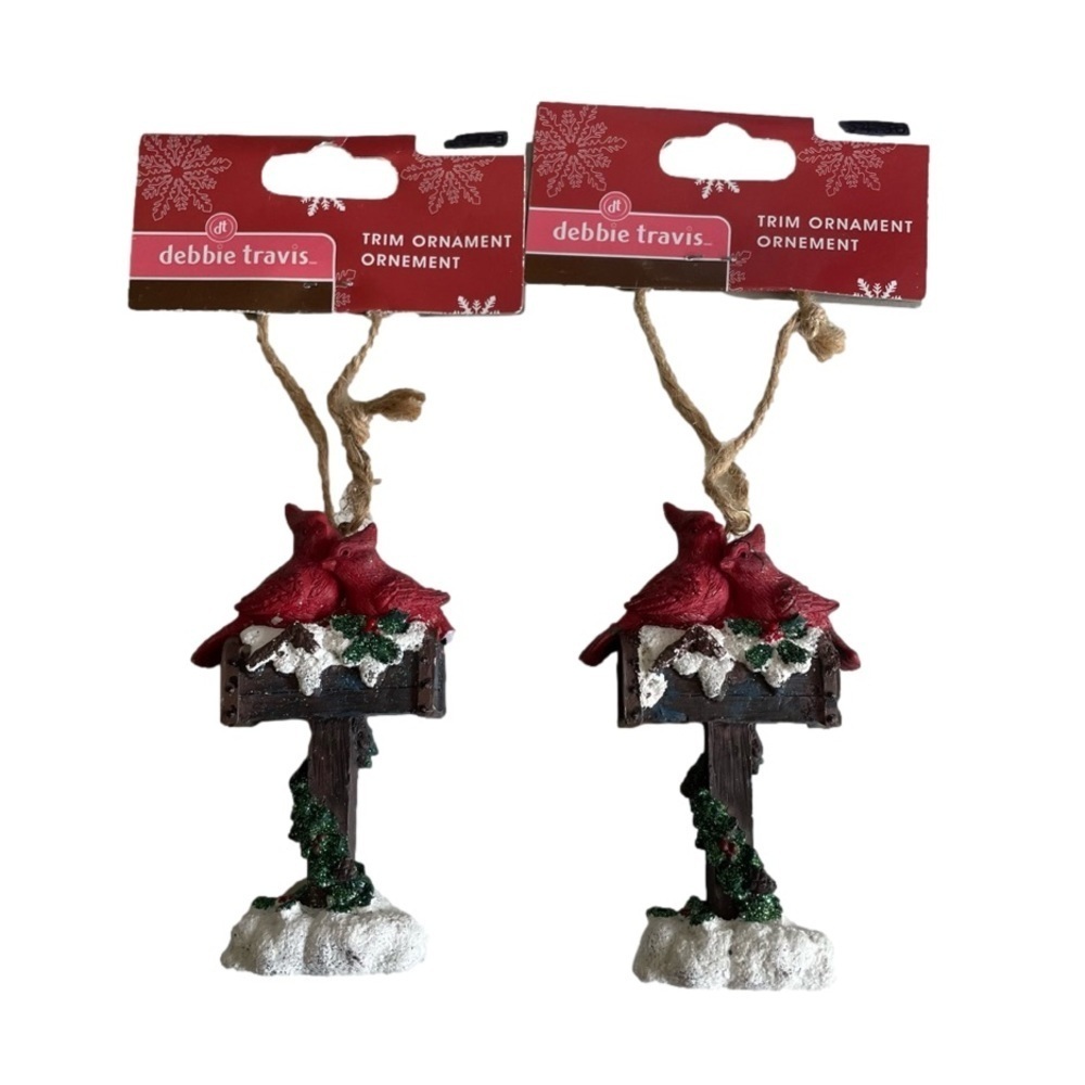 Red Cardinals Mailbox Christmas Ornaments Pair